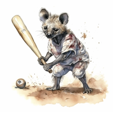 Watercolor Clipart Cute Hyena playing cricket, Neal Adams