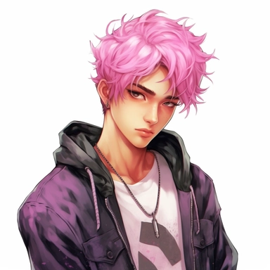 beautiful stunning handsome cute anime e-boy,diferent poses, diferent hair colours paint art style, clipart, white background, superrealistic, one of a kind