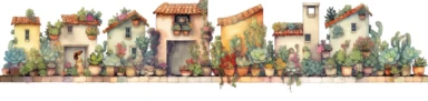 in clipart style, Three meticulous rows of diverse potted plants, forming a harmonious grid of botanical beauty. The first row is adorned with succulents of various shapes and sizes, their thick leaves a medley of green hues. The second row is a spectacle of flowering plants, their vibrant blossoms bursting with colors like little fireworks. The third row houses a collection of trailing plants, their tendrils spilling over the pot edges with an air of untamed elegance. The pots are an assortment