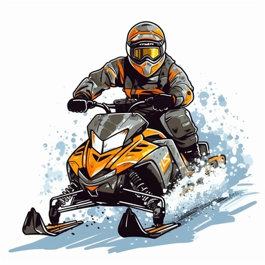 snowmobile clipart, flat colort, white blackboard, bold outline