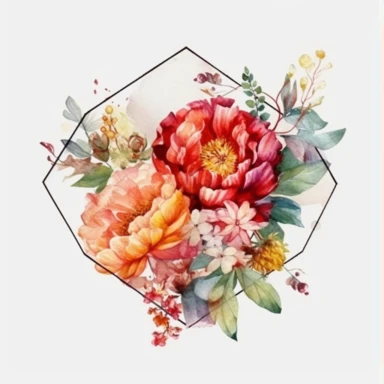 octagonal clipart bridal floral border arrangement, watercolour, realistic, ultra-hd
