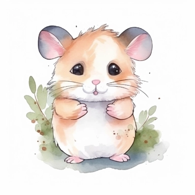 watercolor adorable kawaii baby hamster character kawaii, isolated, kawaii,digital art,detailed, concept,art,8k,hd,on white background,clipart