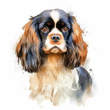 English Toy Spaniel dog, water color style, clipart, white background