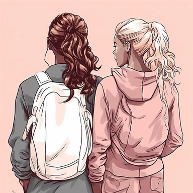 clipart of adult best friends, friends forever, back facing, gym fashion, closeup