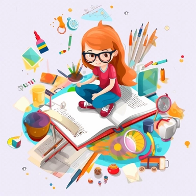 study clipart, cartoon school clipart, white background, seperated design, 8k