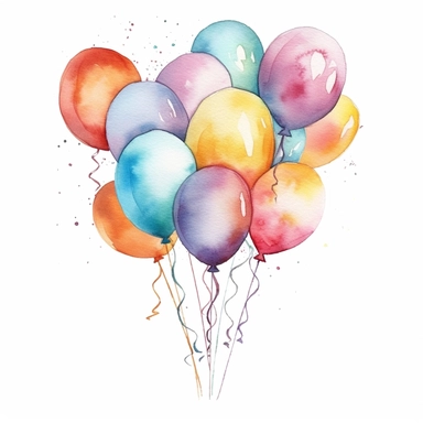 watercolor painting, a cute birthday balloon clipart, dicut clipart on white background