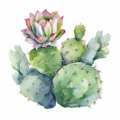 Watercolor Succulent Cactus Clipart, isolated on white background, hd