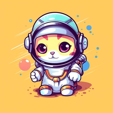 Create a clipart of an adorable astronaut cat floating in space, wearing a spacesuit and a helmet. The cat should have big, curious eyes, and the spaceship in the background should have a futuristic design with bright, colorful lights. Make sure the cat's paws are visible and that it looks like it's enjoying its space adventure. This clipart should be suitable for children's books or educational materials about space.