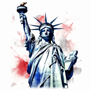 Envision a patriotic clipart portraying the Statue of Liberty standing tall against a pristine white background, reminding us of the values and ideals that America represents on the 4th of July.