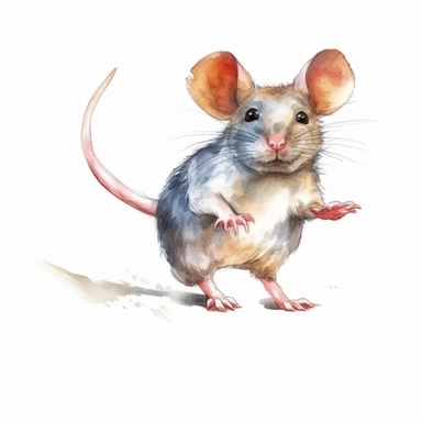 mouse running on four paws, profile, full body, pencil and watercolor clipart style, cartoon style, super high quality, high resolution, isolated white background, 8k