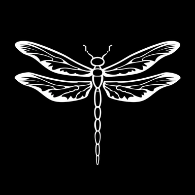 dragonfly black silhouette with white highlights on white background, flat svg clipart style, high quality, details
