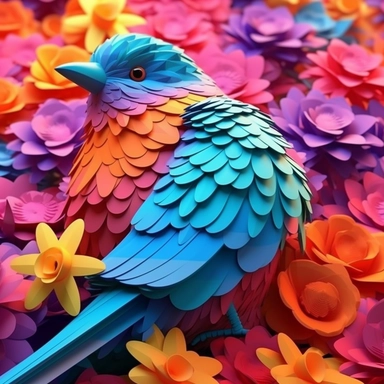 colour 3D bird clipart, Cottagepunk, in the style of vibrant color palettes, cute and dreamy, heavy shading, colorful storytelling, modern style, colour flower background