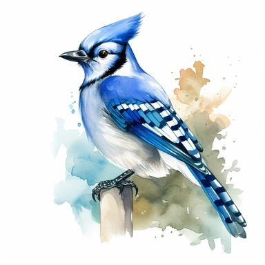 realistic blue jay, watercolor style, clipart, plain isolated white background