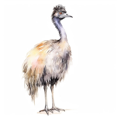 watercolour australian emu clipart, hd, on white background, spaced out,