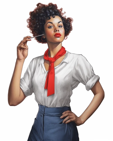 Norman Rockwell themed digital illustration, Beautiful executive, business woman png file, sublimation, conservative fashion Nova Model Black Woman Clipart, Large Handbag, African American Female,