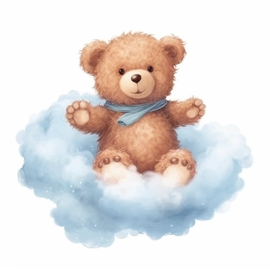 Cute teddy bear clipart, girl teddy, boho teddy bear, teddy bear on white background, HD, soft color, on the clouds Clipart,Cartoon, hyper realistic, intricate detail, illustration style,high solution,on the white background