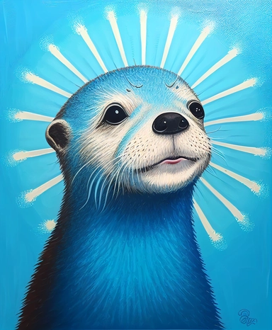 cute otter with bright blue eyes, animal illustrations, appropriation artist, light blue background, precisionist art, clipart