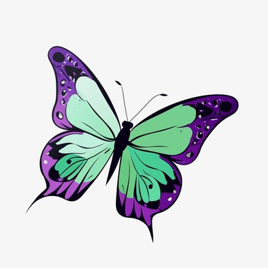 butterfly, green and purple color, drawing, simple design, clipart