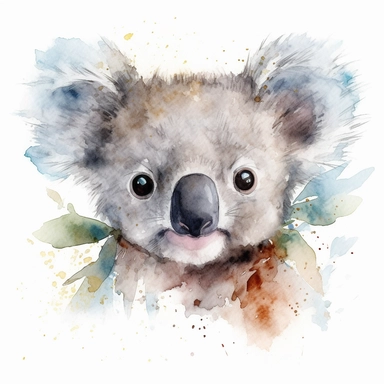 Watercolor, Koala bear Face, cute, clip art, white background