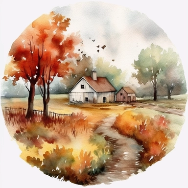 watercolr autumn farm circle clip art