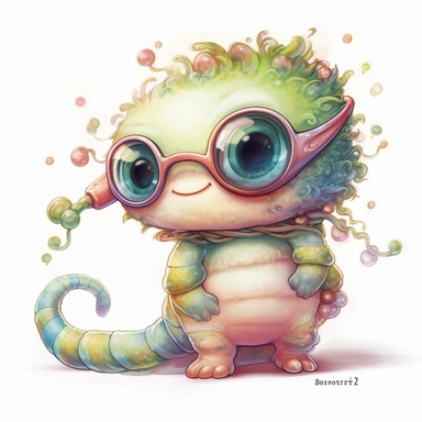 kawaii adorable fantasy baby worm wearing cute glasses, nursery art, clipart image, line art image, white background, inspired by yoshitaka amano art, very detailed, 8k