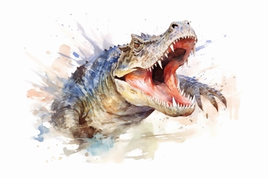 Watercolor, Illustrate the swift and agile movements of a Postosuchus capturing its prey in a prehistoric forest clipart, hd, on a white background, spaced out