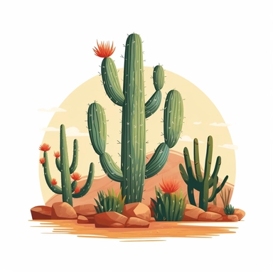 cactus, retro travel poster, vector image, clipart, clean, white background