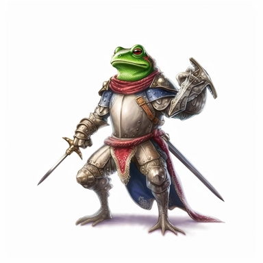 fairytale frog clipart, dressed as a medieval knight, as its meticulous details and noble attire transport you to a realm where frogs become valiant defenders of their enchanted realms, 8k, fantasy style, white background