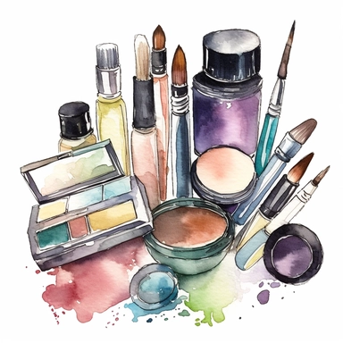 Beauty Cosmetic Watercolor Clipart , soft colors, white background, alcohol ink