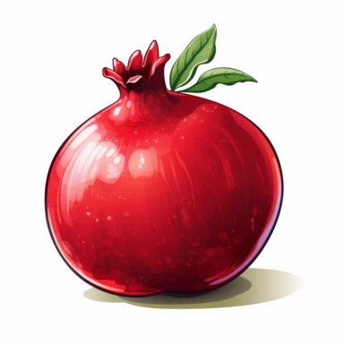 One pomegranate, object, realistic bright colors, cell shading, game graphics, clean lines, linear drawing, simple, on a white background, vector graphics, clipart, comic art
