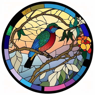 Exotic Bird Colorful Stained Glass Circle Clipart,