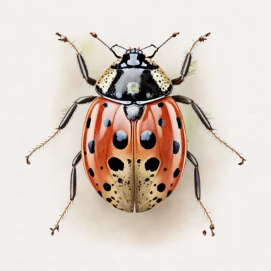 top view of watercolor ladybug, clip art, water color style, white background, no text or words