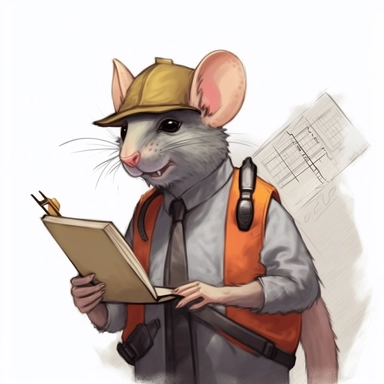 dnd art of a rat with a clipboard wearing a hard hat and construction vest White button shirt and black tie