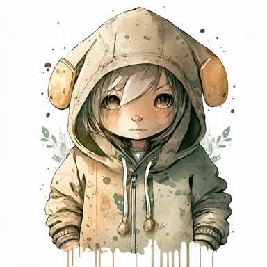 rabbit with hoody, Watercolor Clipart,comic, strybk, full Illustration, 4k, sharp focus, watercolor, smooth soft skin, symmetrical, soft lighting, detailed face, concept art, muted colors, watercolor style, strybk, children's style fairy tales, chibi kawaii, . Octane rendering, 3d. Perfect face, detailed face, delicate face, perfect sharp lips, detailed eyes. Craig Davison, Aubrey Beardsley, Conrad Roset, Aikut Aidogdu, Agnes Cecil, watercolor style