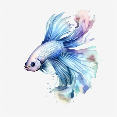Watercolor betta fish clipart, white isolated background, space out, hd