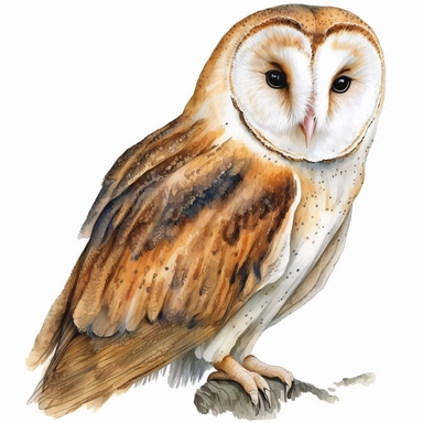 barn owl clip art, watercolor, white background, no caption