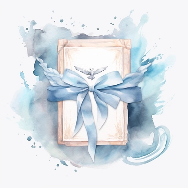 Graceful Baptism Watercolor Clipart - Pastel Blue Baptism Certificate: This clipart represents a baptism certificate in pastel blue, highlighting the official recognition of this spiritual milestone.