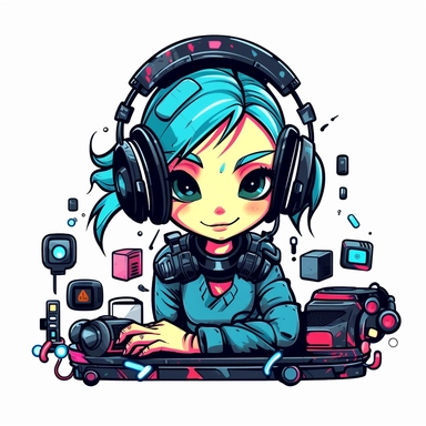 adorable simple cyberpunk Dj clipart, white background, adobe illustrator vector