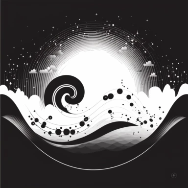 clipart representing music and sound waves. Beautiful, flat, cute manga style, black and white, round image borders