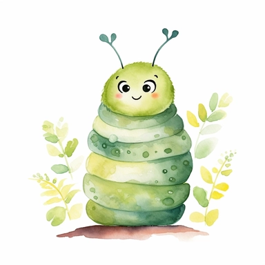 an adorable caterpillar clipart with watercolor illustration,full body shot,8k,etsy style, white background
