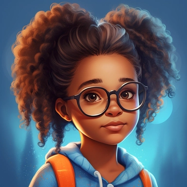 illustration concept of cartoon african girl with glasses clip art, in the style of lilia alvarado, blue, poodlepunk, walt disney, realistic portrait drawings, charming anime characters, 32k uhd