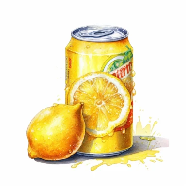 ingle clipart image png graphic of a Hyper Realistic Euphoric Watercolor Vibrant Lemon Juice Drink in Can