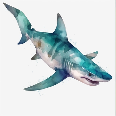 watercolor, Hammerhead Shark turquoise body png Full body realistic cartoon in 32K UHD cute. 15 cm thick outline. There was no shadow on the ground. 8k with realistic watercolors and detailed illustrations. PNG clipart, transparent white background