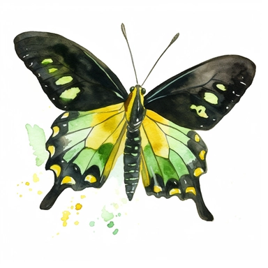 cairns birdwing butterfly watercolor clipart on white background