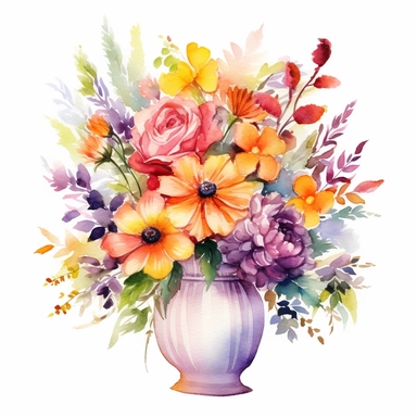 vase of flowers clipart white background vibrant watercolour