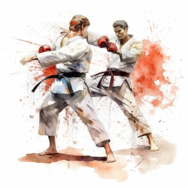 Karate fight, highly detailed, watercolor, clipart, illustration, white background, digital painting, paper crafting, no signature, no text