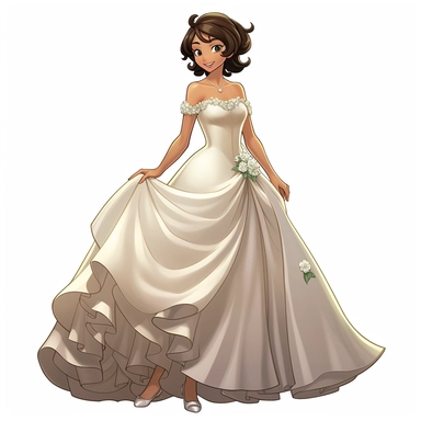 an exceptionally beautiful anime girl dressed in evening gown, smiling, highly detailed, full body image, pixar style, clipart, white background