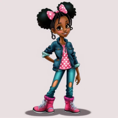 2d, beuatiful vibrant full body smiling african american adult mickey mouse girl clipart, dark brown face, pink ears, pink boots, cartoon realistic