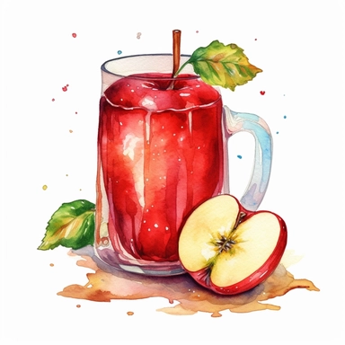 An endearing watercolor apple clipart of juice 300DPI