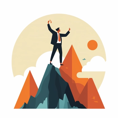 businessman climbing a success mountain, Vector design, flat modern illustration, clipart, white background